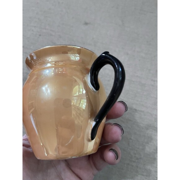 Vintage Czechoslovakia Orange Luster Ware Creamer Pitcher Black Handle Small - Picture 6 of 8